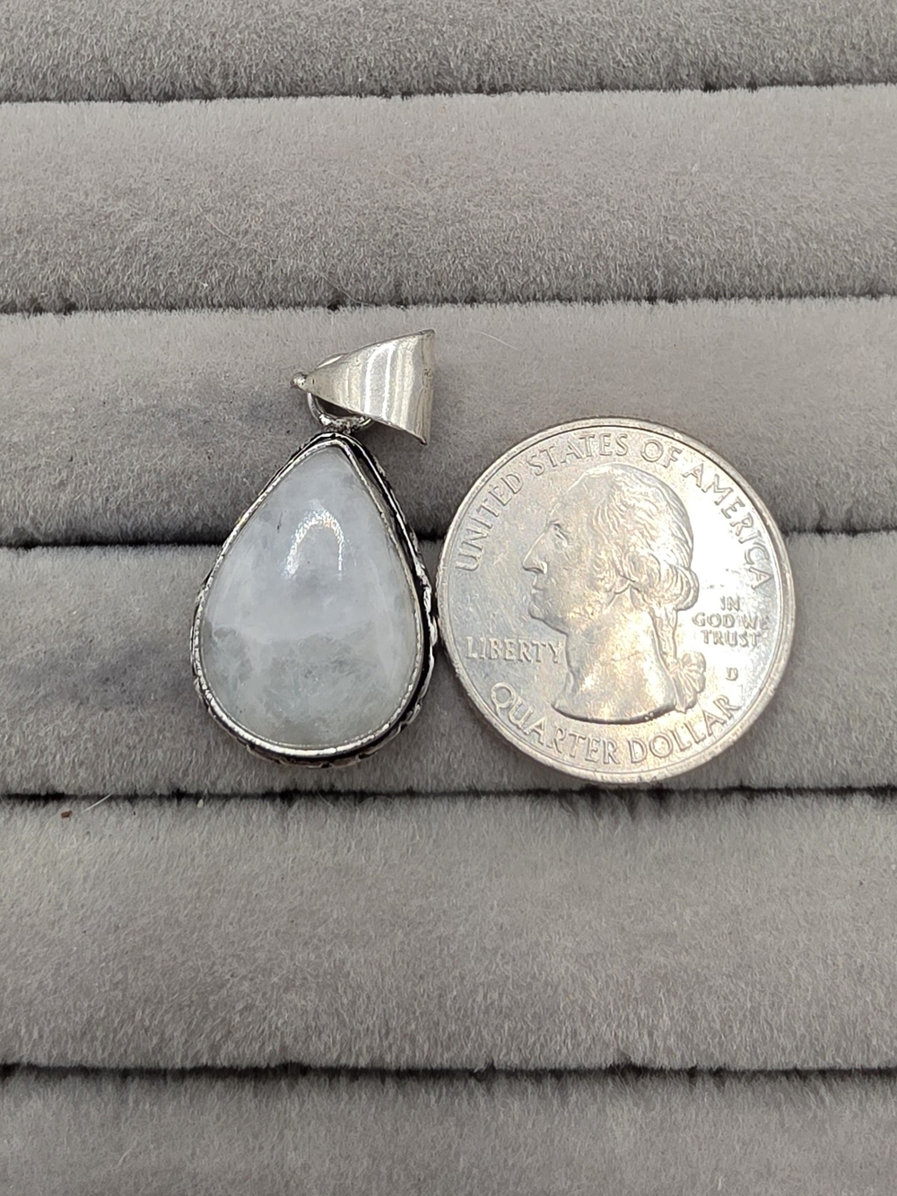 Silver Plated Teardrop Moonstone Pendant - White